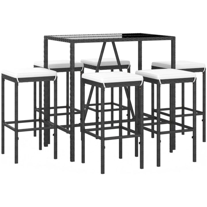 Bargrupp för trädgården 7 delar med dynor konstrotting svart vidaXL 110 cm table length – bild 3
