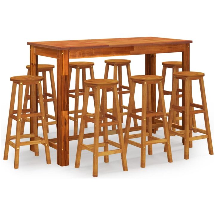 Bargrupp för trädgården 9 delar massivt akaciaträ vidaXL 150 cm table length – bild 2