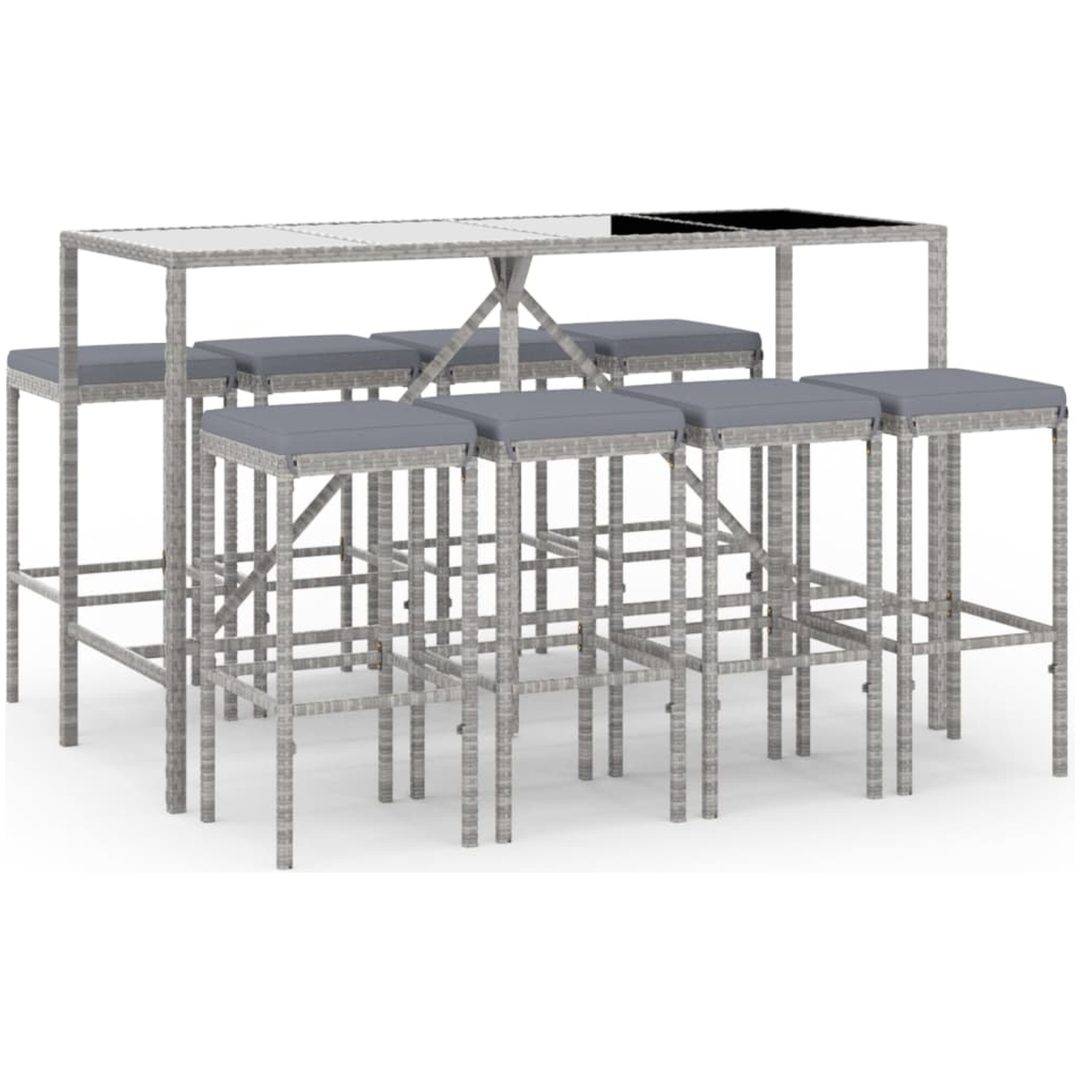 Bargrupp för trädgården 9 delar med dynor grå konstrotting vidaXL 180 cm table length – bild 2