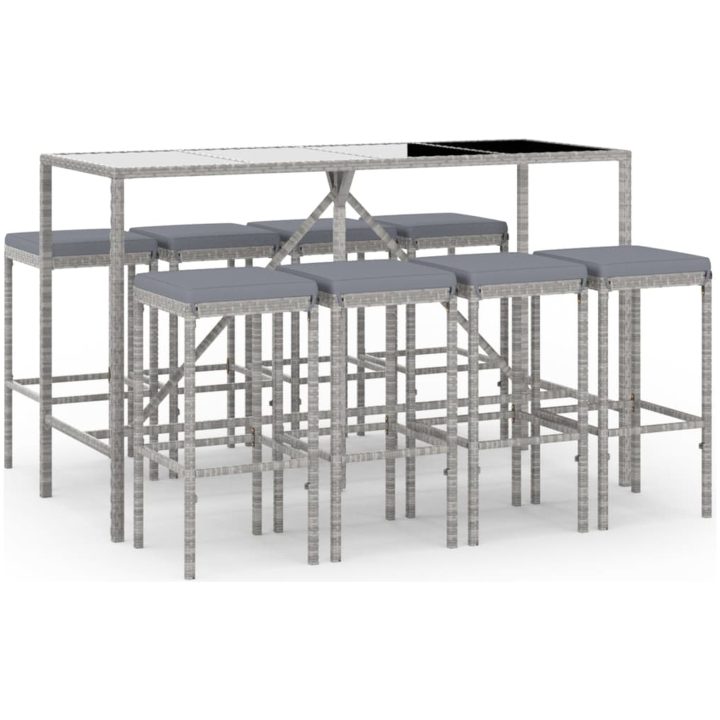 Bargrupp för trädgården 9 delar med dynor grå konstrotting vidaXL 180 cm table length – bild 2