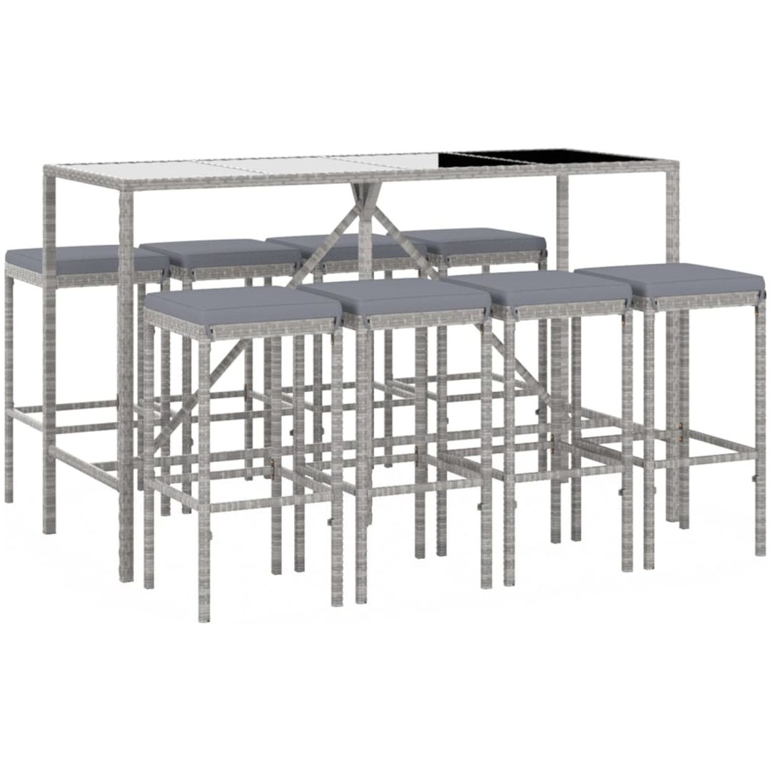 Bargrupp för trädgården 9 delar med dynor grå konstrotting vidaXL 180 cm table length – bild 3