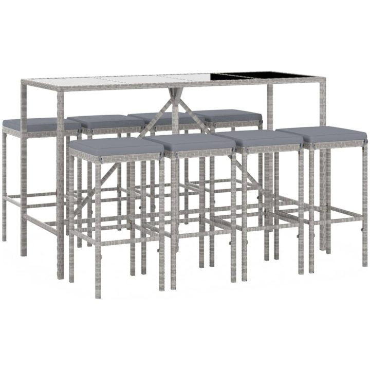Bargrupp för trädgården 9 delar med dynor grå konstrotting vidaXL 180 cm table length – bild 3