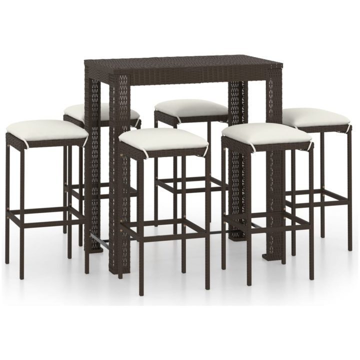 Bargrupp för trädgården med dynor 7 delar konstrotting brun vidaXL 100 cm table length – bild 2