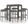 Bargrupp för trädgården med dynor 7 delar konstrotting grå vidaXL 100 cm table length – miniatyr 2