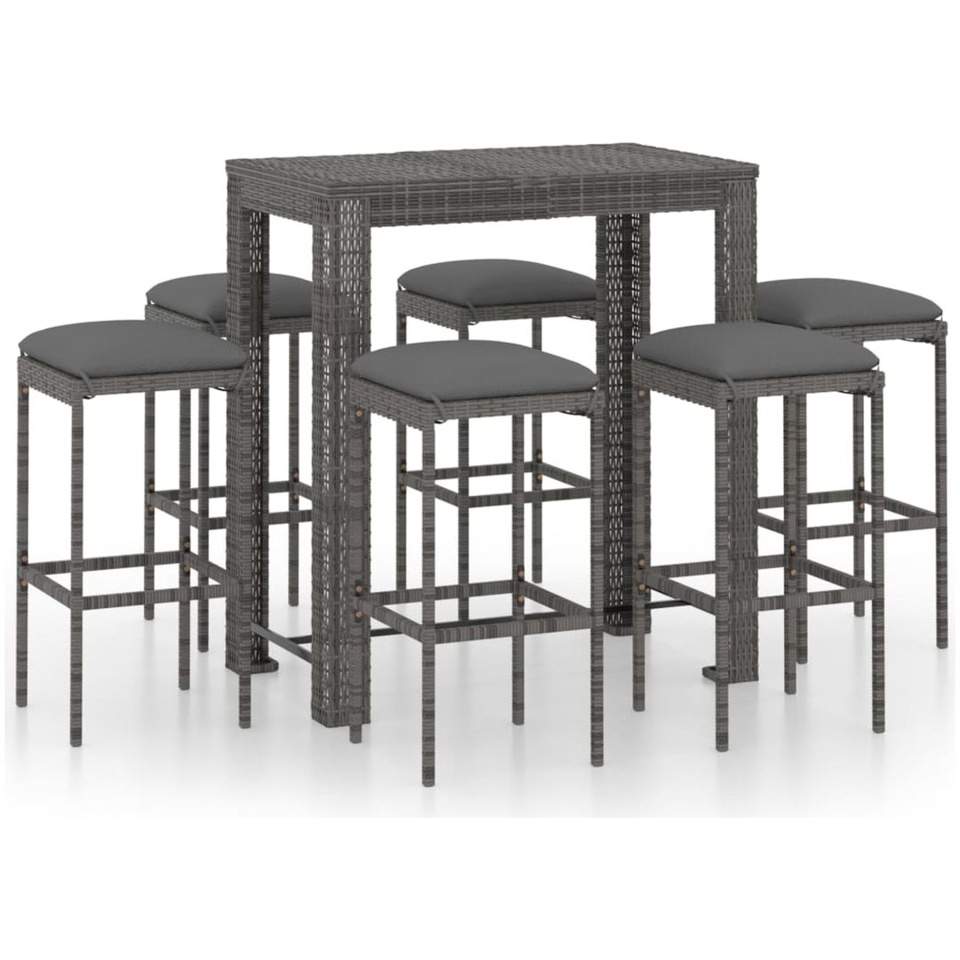Bargrupp för trädgården med dynor 7 delar konstrotting grå vidaXL 100 cm table length – bild 2
