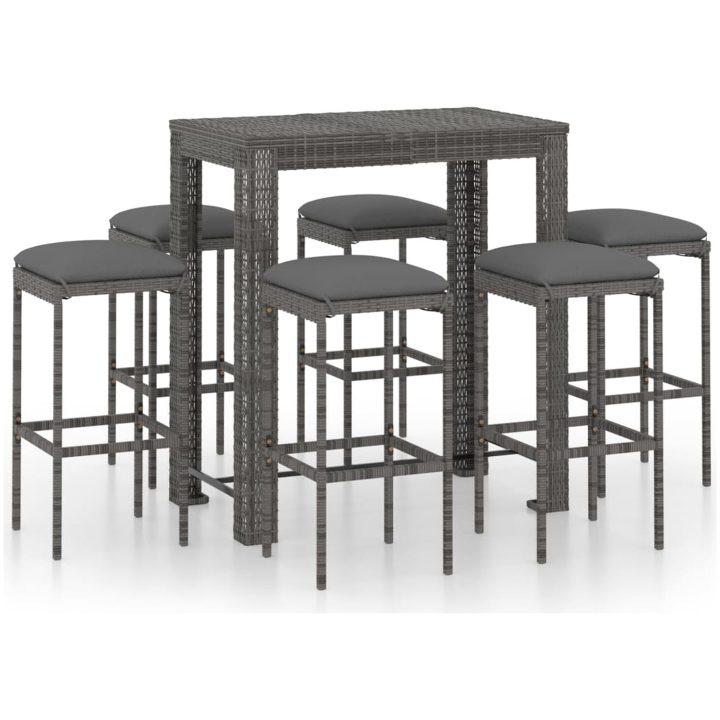 Bargrupp för trädgården med dynor 7 delar konstrotting grå vidaXL 100 cm table length – bild 2