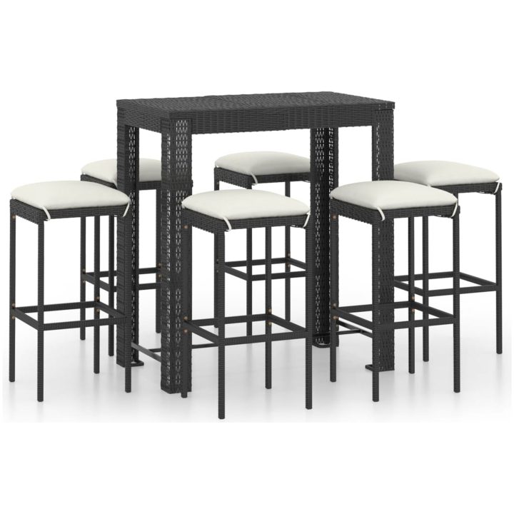Bargrupp för trädgården med dynor 7 delar konstrotting svart vidaXL 100 cm table length – bild 2