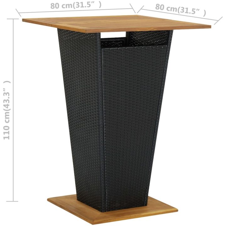 Bargrupp för trädgården med dynor 9 delar konstrotting svart vidaXL 80 cm table length – bild 12