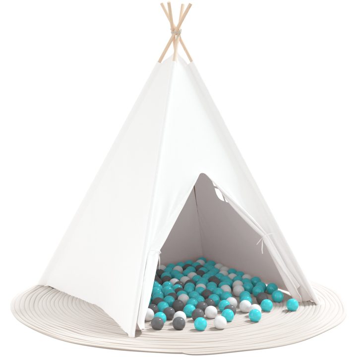 Barn Teepee Tält med Väska Persika & Lekbollar Ljust Skinn Vit vidaXL Medium – bild 3
