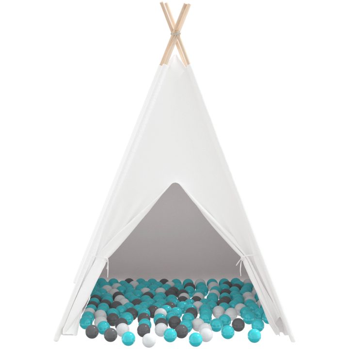 Barn Teepee Tält med Väska Persika & Lekbollar Ljust Skinn Vit vidaXL Medium – bild 7