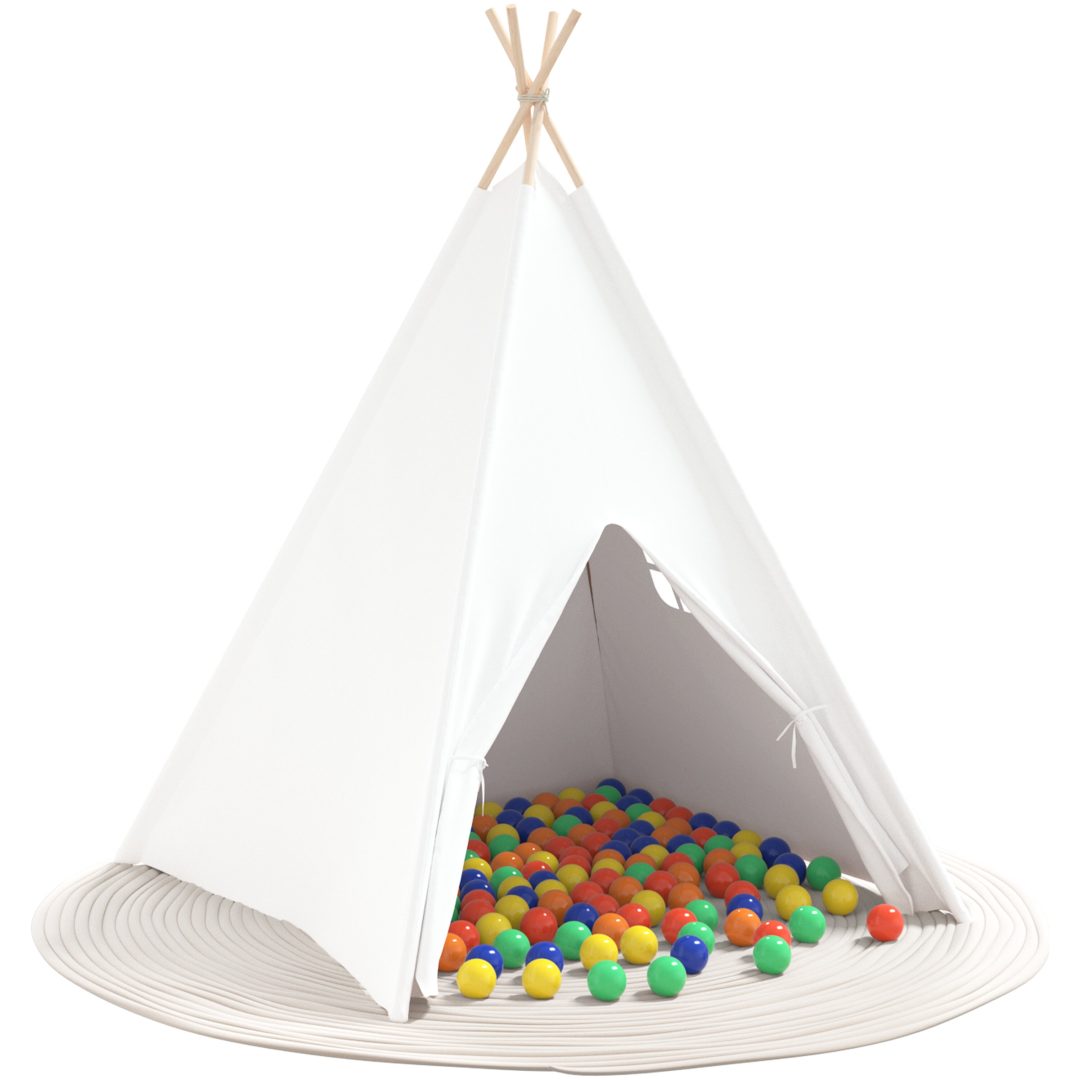 Barn Teepee Tält med Väska Persika & Lekbollar Skinn Vit vidaXL Medium – bild 3