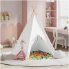 Barn Teepee Tält med Väska Persika & Lekbollar Skinn Vit vidaXL Medium – miniatyr 5