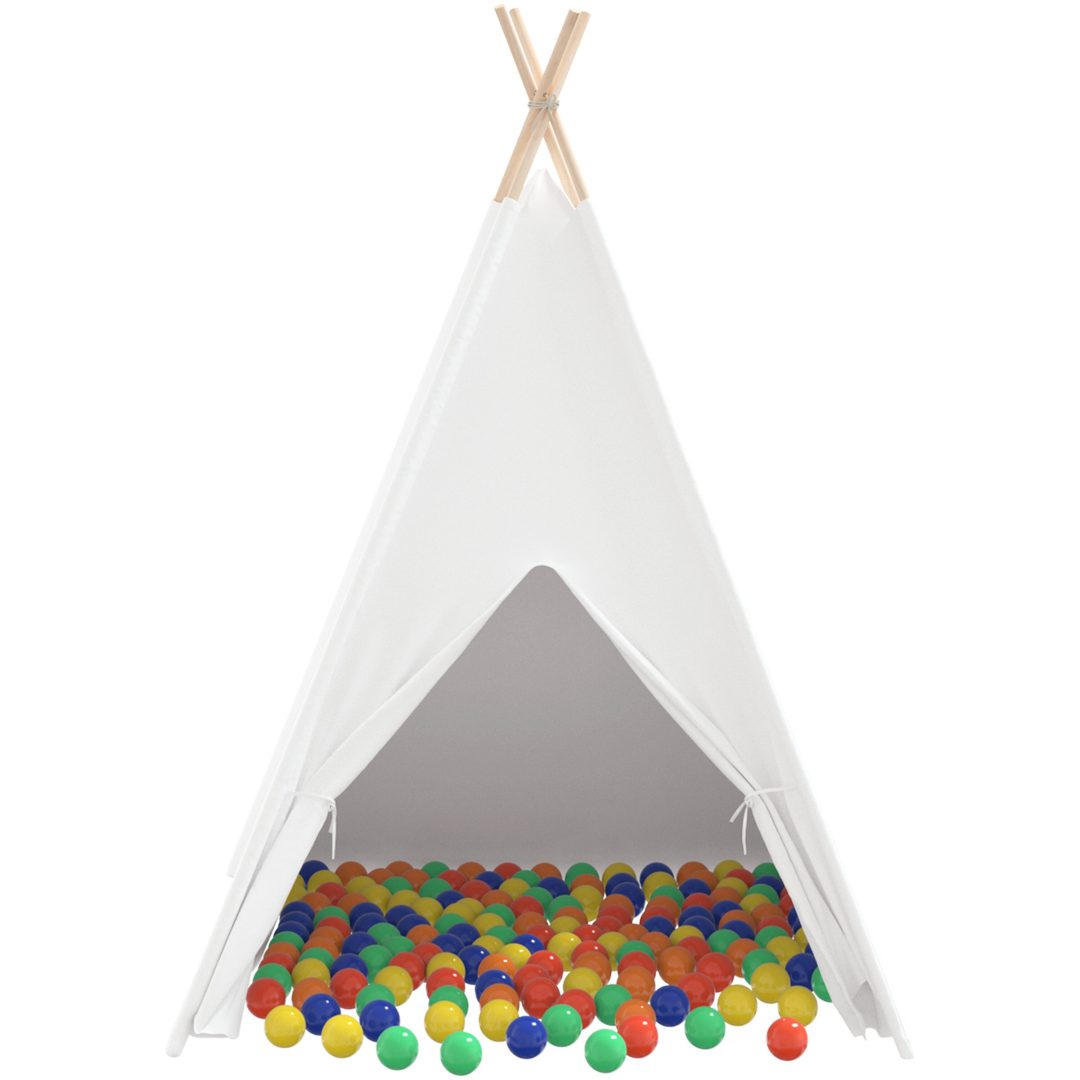 Barn Teepee Tält med Väska Persika & Lekbollar Skinn Vit vidaXL Medium – bild 7