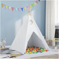 Barn Teepee Tält med Väska Persika & Lekbollar Skinn Vit vidaXL