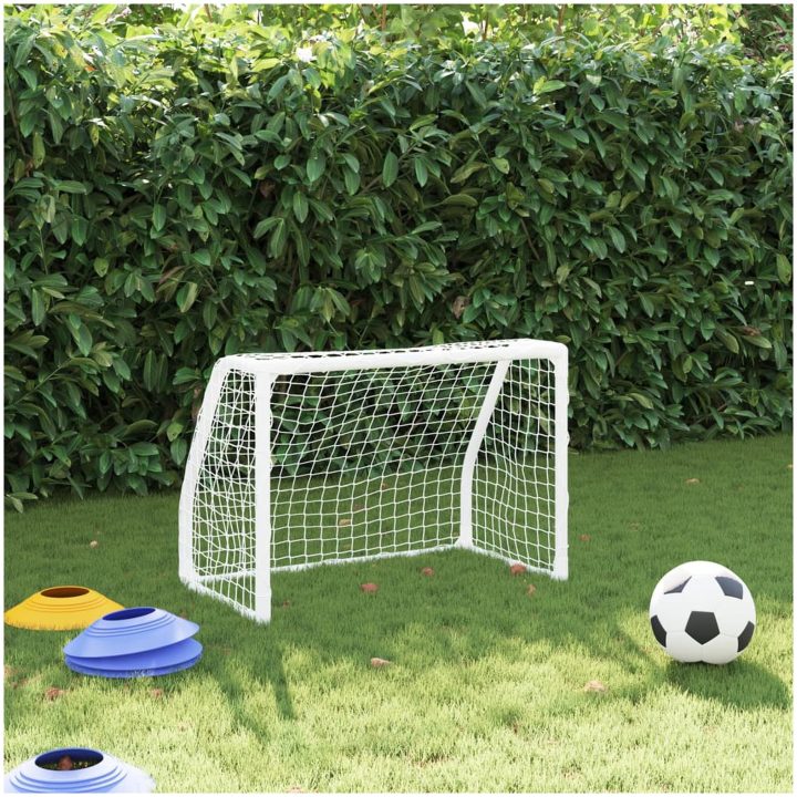 Barnfotbollsmål 2 st med boll vit 64x35x48 cm metall vidaXL – bild 3