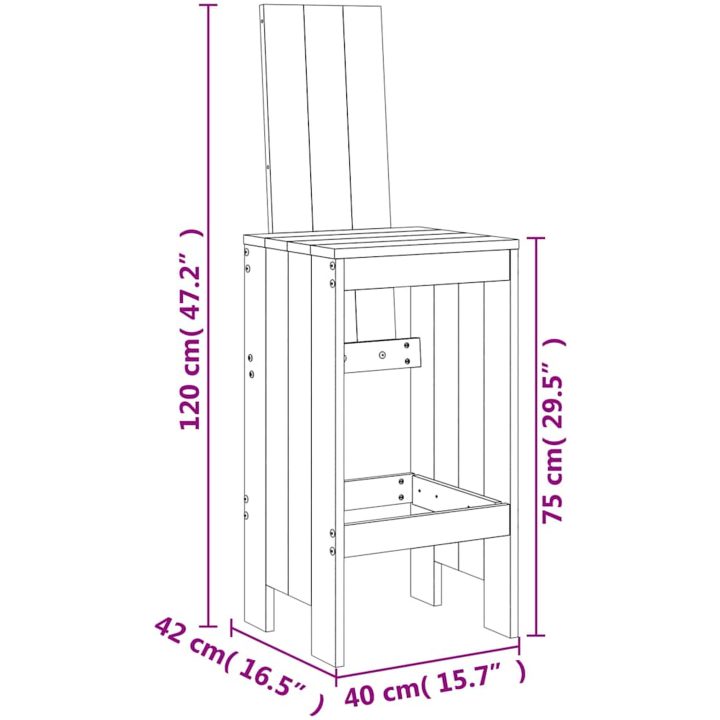 Barstolar 2 st massiv furu vidaXL 40 x 42 x 120 cm – bild 9
