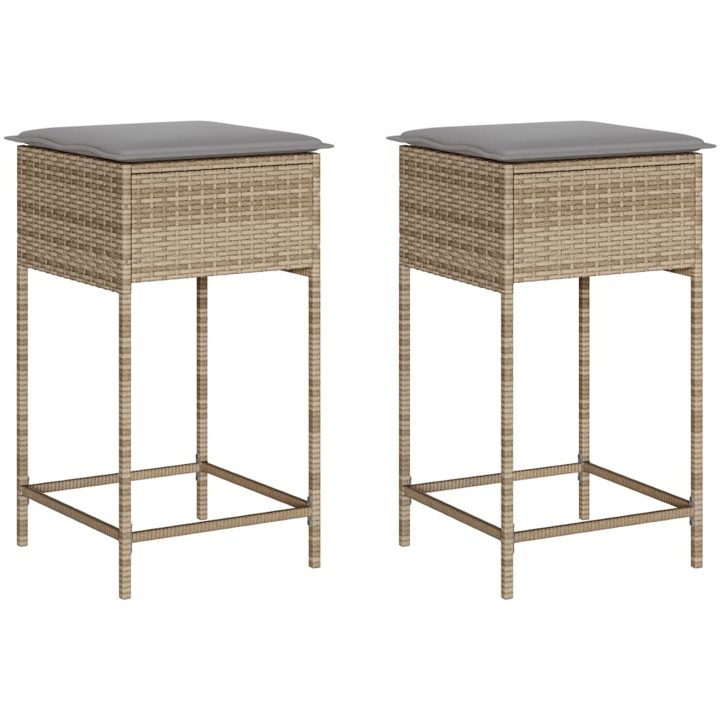 Barstolar för trädgården med dynor 2 st beige konstrotting vidaXL – bild 2