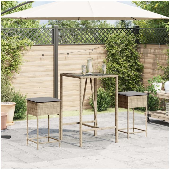 Barstolar för trädgården med dynor 2 st beige konstrotting vidaXL – bild 3