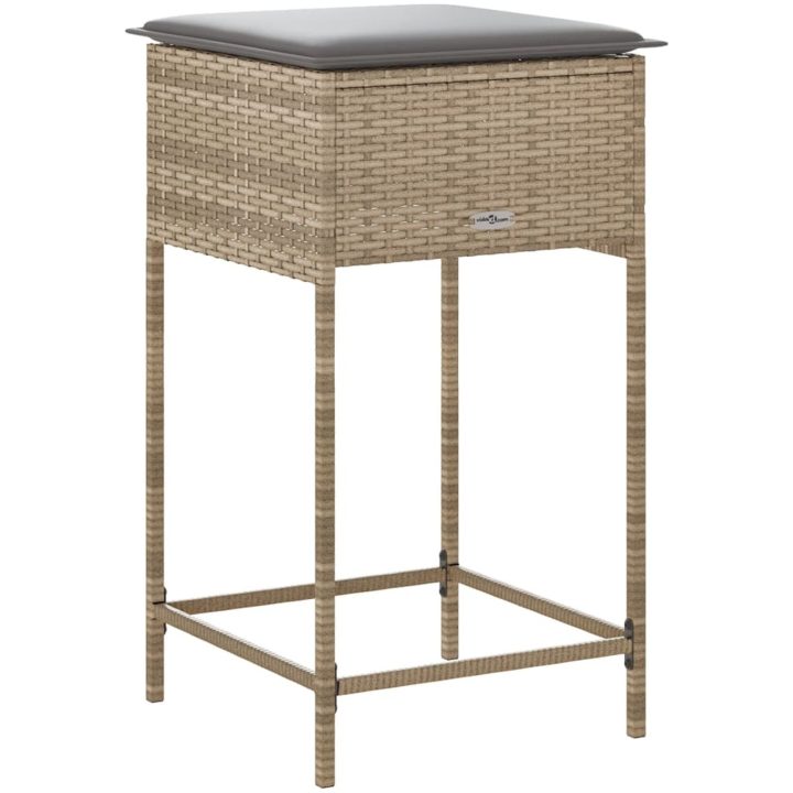 Barstolar för trädgården med dynor 2 st beige konstrotting vidaXL – bild 7