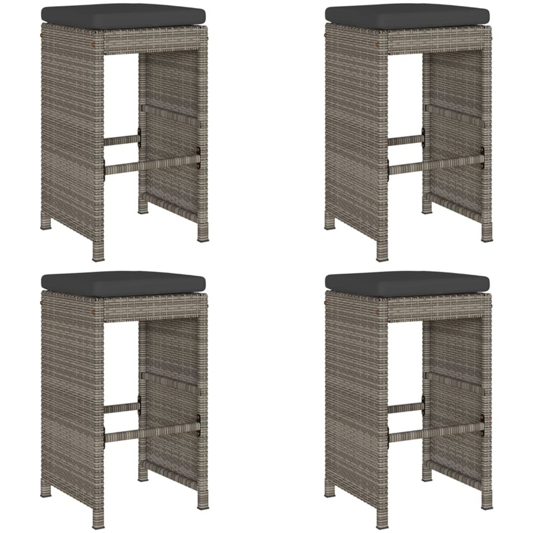 Barstolar för utomhusbruk med dynor 4 st grå konstrotting vidaXL – bild 2