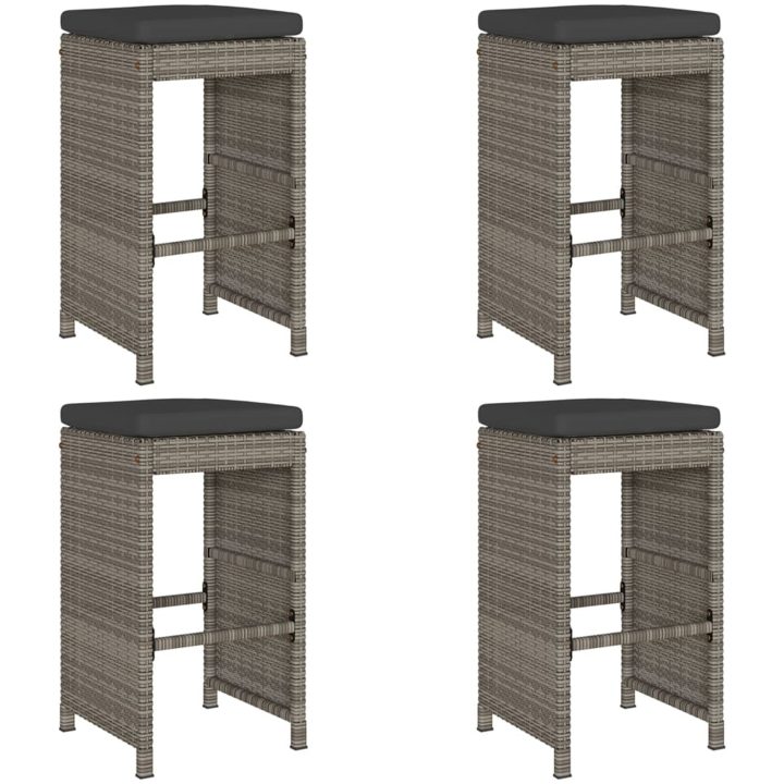 Barstolar för utomhusbruk med dynor 4 st grå konstrotting vidaXL – bild 2