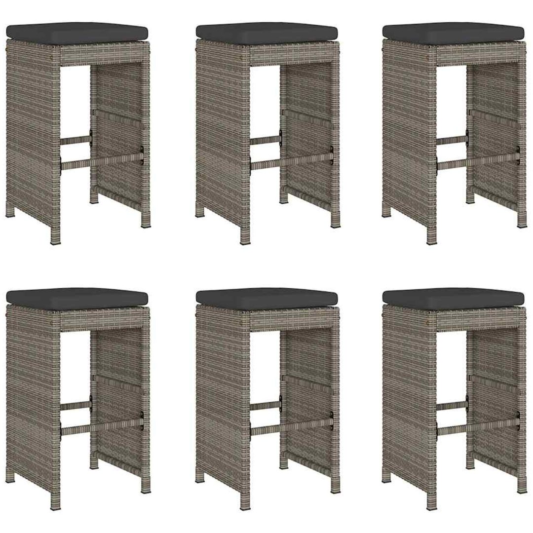 Barstolar för utomhusbruk med dynor 6 st grå konstrotting vidaXL – bild 2