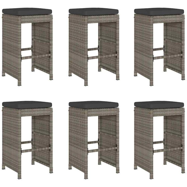Barstolar för utomhusbruk med dynor 6 st grå konstrotting vidaXL – bild 2