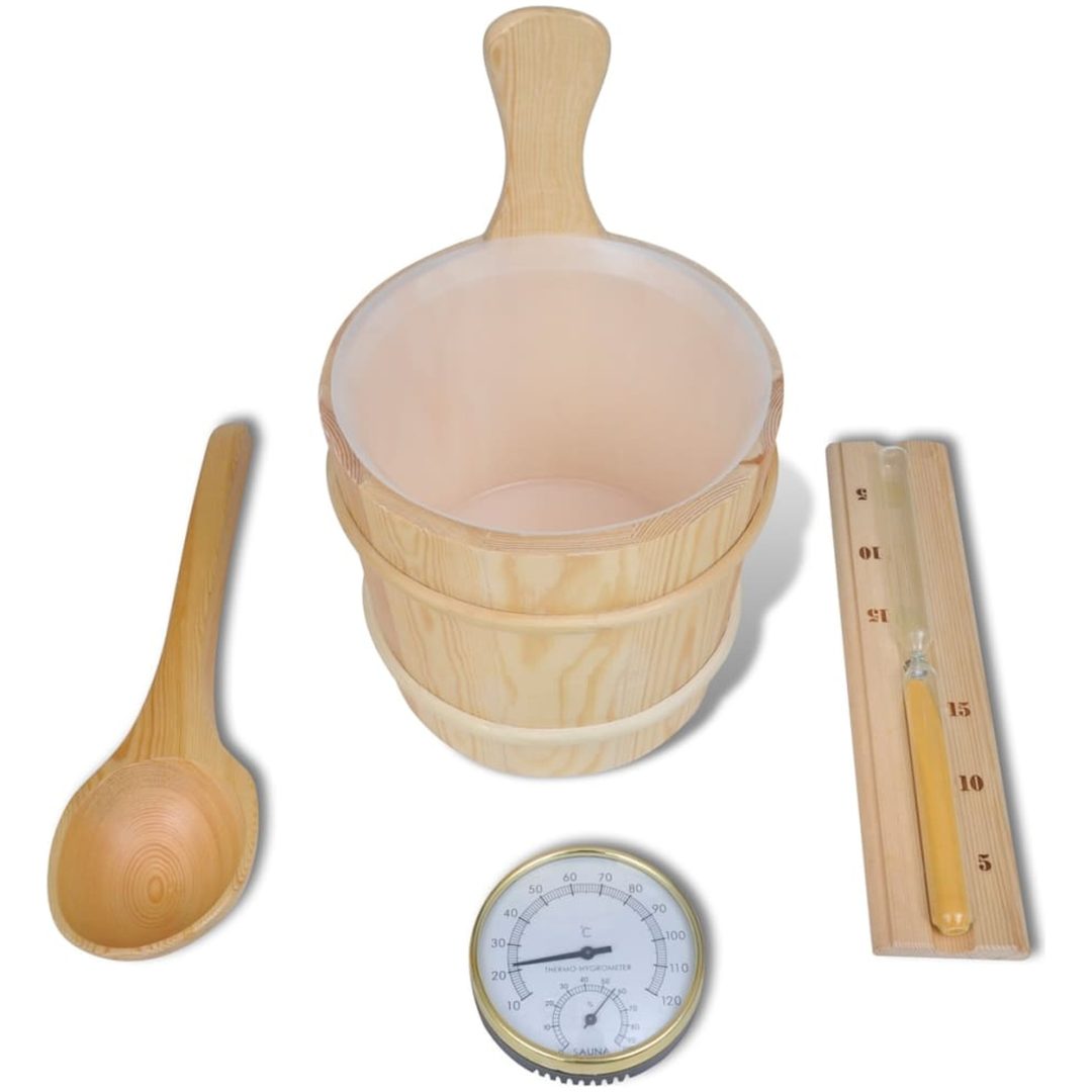 Bastutillbehör 5 delar hink sked timglas termo/hygrometer vidaXL