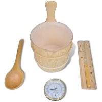 Bastutillbehör 5 delar hink sked timglas termo/hygrometer vidaXL