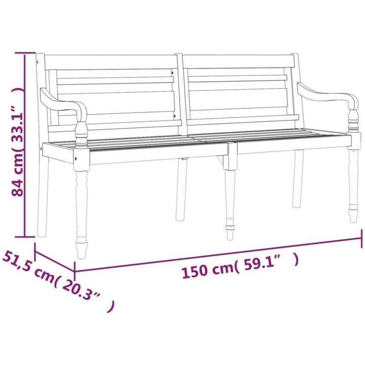 Bataviabänk massiv teak vidaXL 150 cm – bild 6