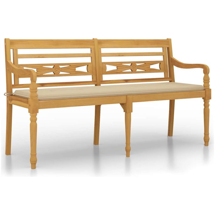 Bataviabänk med beige dyna massiv teak vidaXL 150 cm – bild 2