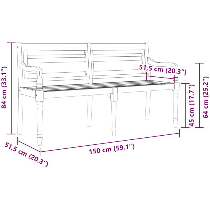 Bataviabänk med beige dyna massiv teak vidaXL 150 cm – bild 8