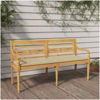Bataviabänk med beige dyna massiv teak vidaXL