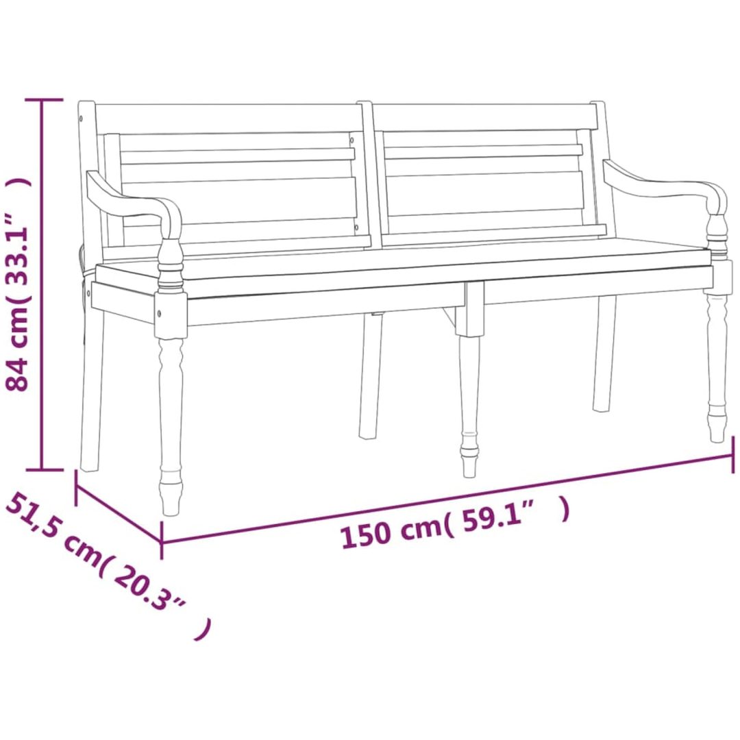 Bataviabänk med dyna massiv teak vidaXL 150 cm – bild 6