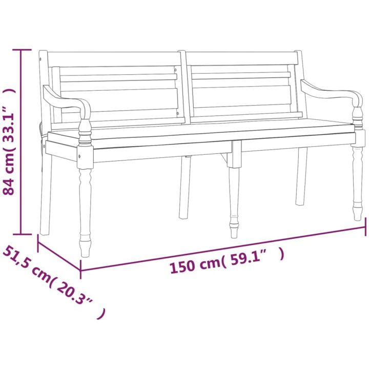 Bataviabänk med dyna massiv teak vidaXL 150 cm – bild 6