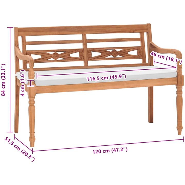 Bataviabänk med dyna teak vidaXL 120 cm – bild 6