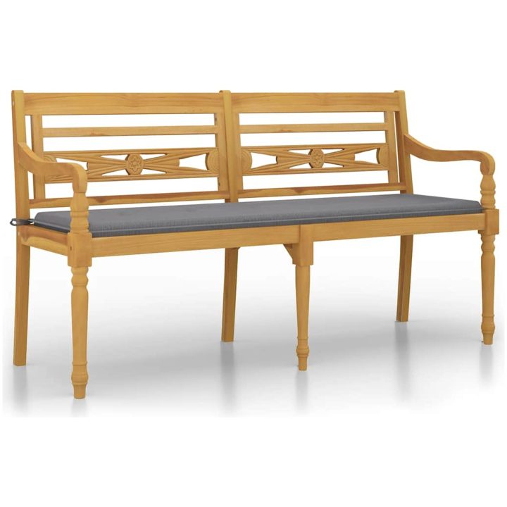 Bataviabänk med grå dyna massiv teak vidaXL 150 cm – bild 2