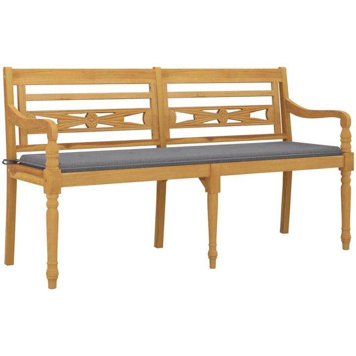 Bataviabänk med grå dyna massiv teak vidaXL 150 cm – bild 3