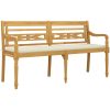 Bataviabänk med gräddvit dyna massiv teak vidaXL 150 cm – miniatyr 3