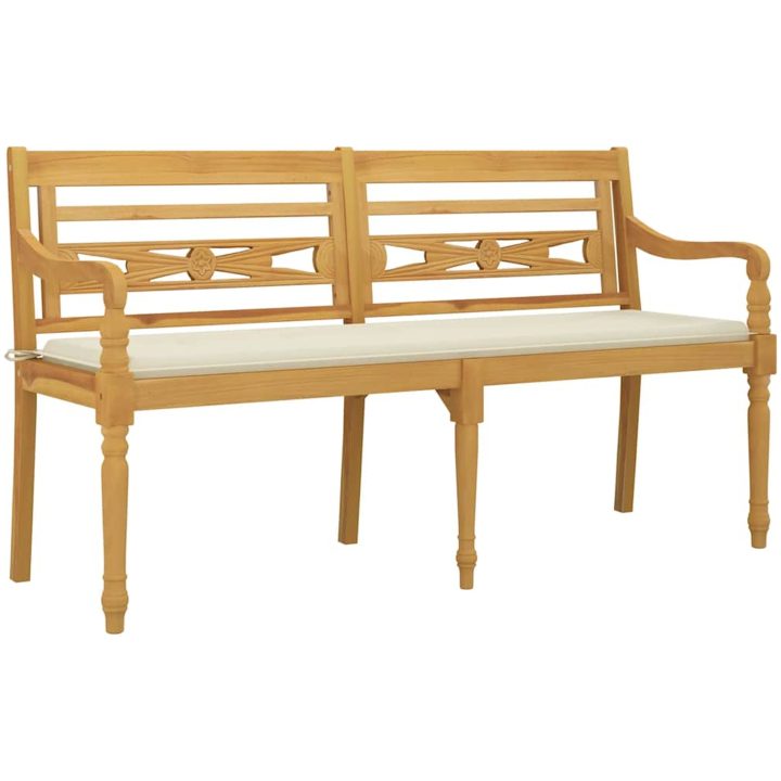 Bataviabänk med gräddvit dyna massiv teak vidaXL 150 cm – bild 3