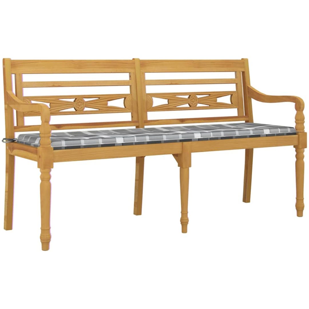 Bataviabänk med grårutig dyna massiv teak vidaXL 150 cm – bild 3
