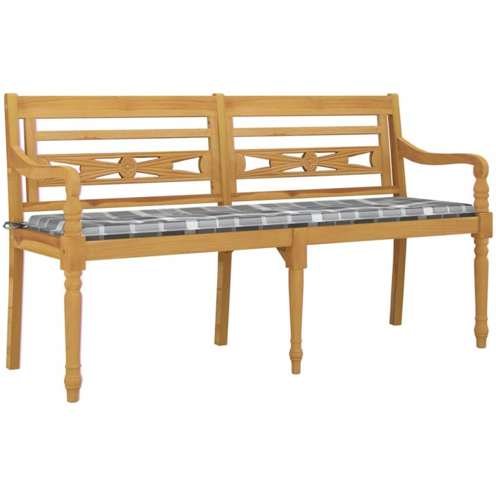 Bataviabänk med grårutig dyna massiv teak vidaXL 150 cm – bild 3