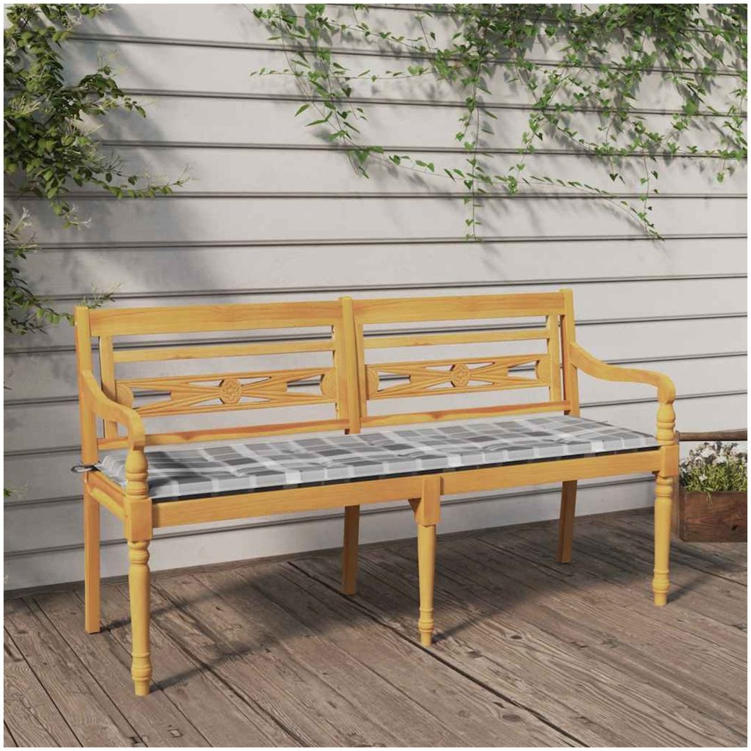 Bataviabänk med grårutig dyna massiv teak vidaXL 150 cm