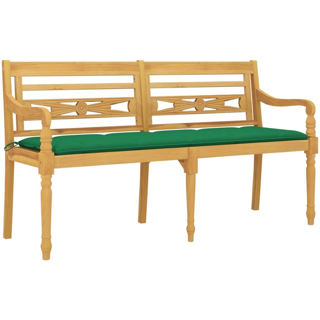 Bataviabänk med grön dyna massiv teak vidaXL 150 cm – bild 3