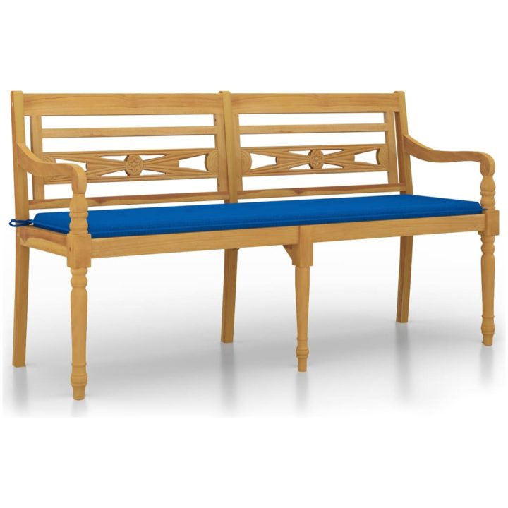 Bataviabänk med kungsblå dyna massiv teak vidaXL 150 cm – bild 2
