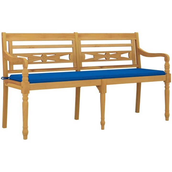 Bataviabänk med kungsblå dyna massiv teak vidaXL 150 cm – bild 3