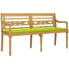 Bataviabänk med ljusgrön dyna massiv teak vidaXL 150 cm – miniatyr 3