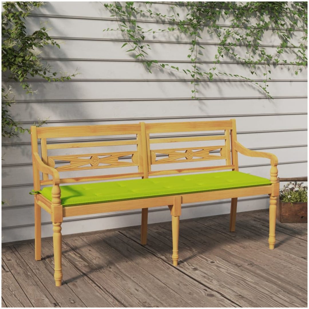 Bataviabänk med ljusgrön dyna massiv teak vidaXL 150 cm