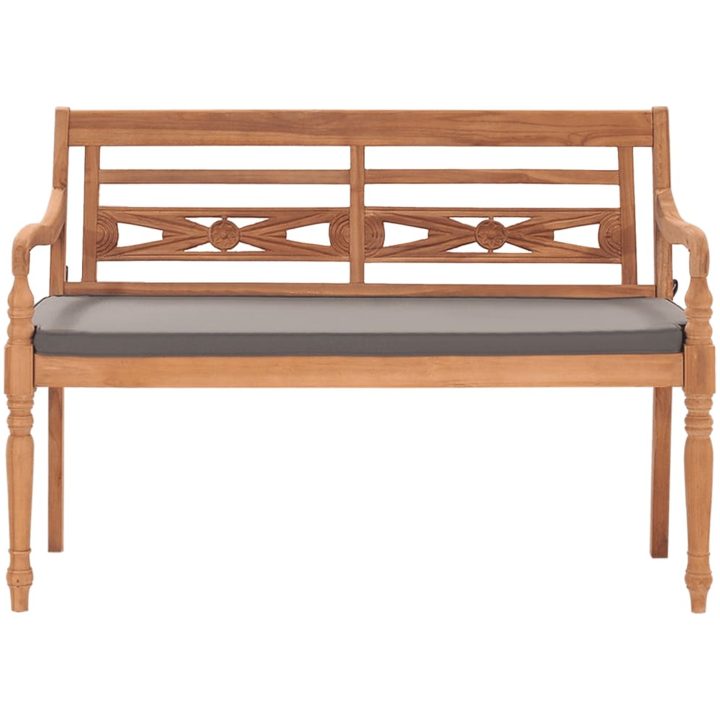 Bataviabänk med mörkgrå dyna massiv teak vidaXL 120 cm – bild 2