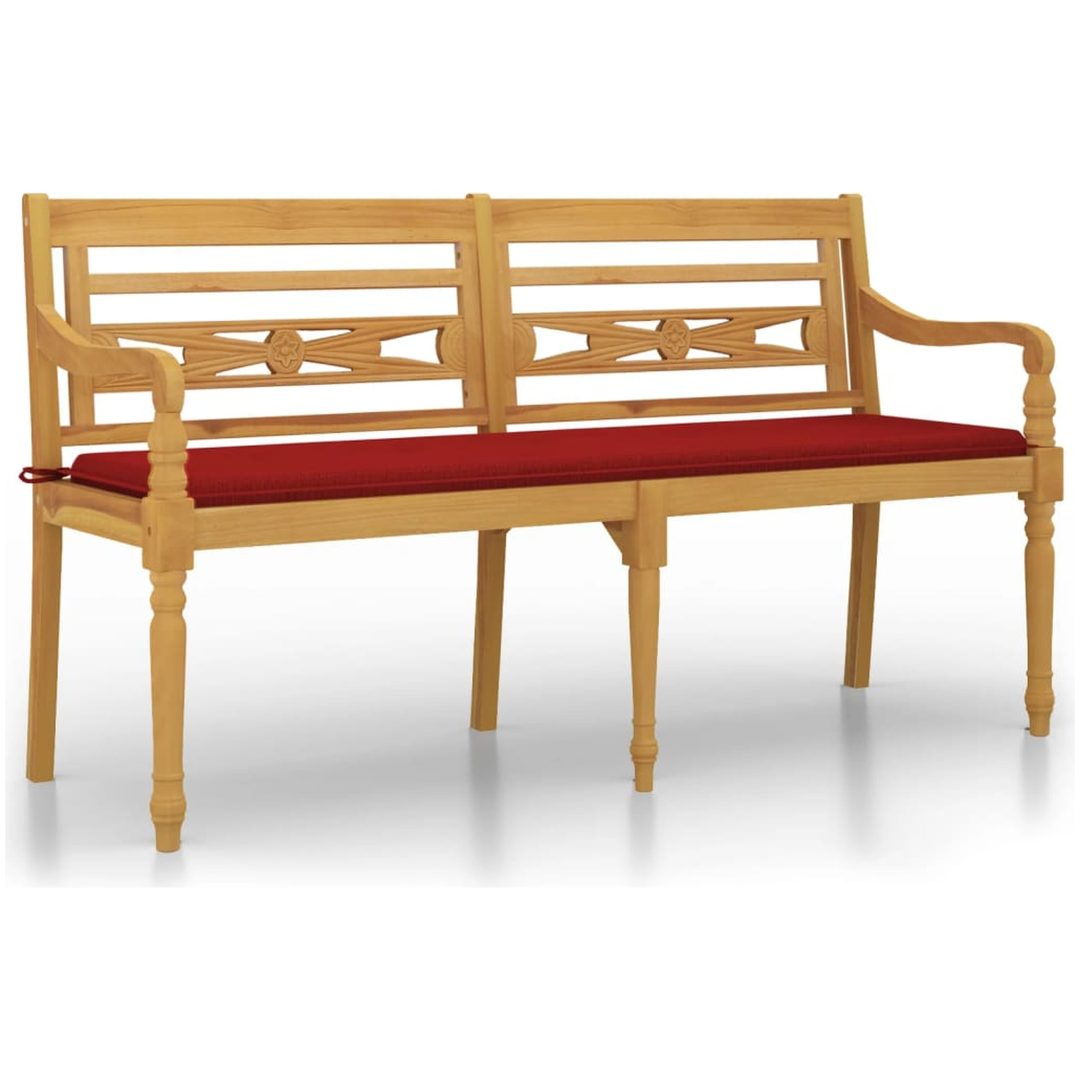 Bataviabänk med röd dyna massiv teak vidaXL 150 cm – bild 2